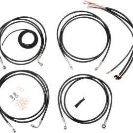 Complete Black Vinyl Braided Handlebar Cable/Brake Line Kit for 15" - 17" Ape Hanger Handlebars2890