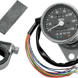 2.4" MPH Mini Mechanical Speedometer with LED Indicators - Black Face - 2:1 Ratio