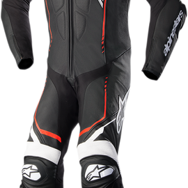 GP Plus v2 1-Piece Leather Suit - Black/Red Fluorescent - US 42 / EU 52