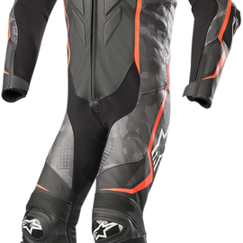 GP Plus v2 Camo 1-Piece Leather Suit - Black/Charcoal/Red Fluorescent - US 46 / EU 56