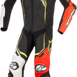 GP Plus v2 1-Piece Leather Suit - Black/White/Red Fluorescent/Yellow Fluorescent - US 40 / EU 50